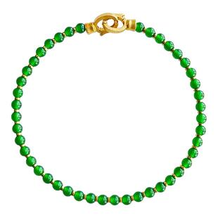 天然辣阳绿色冰种翡翠小米珠子手链串钏女款新中式可叠戴黄金搭配