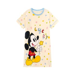 2026新款女童卡通米奇睡裙夏季短袖中长款薄款家居服儿童睡裙