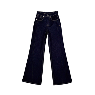 超模大长腿~深蓝色微喇加绒牛仔裤女秋冬2025新款显瘦阔腿喇叭裤