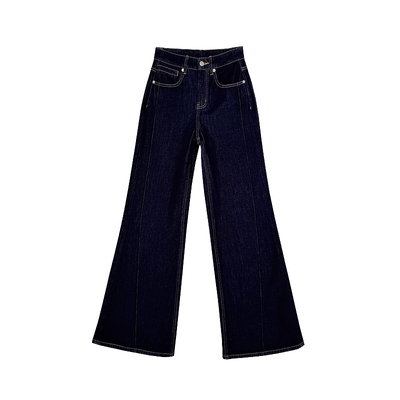 超模大长腿~深蓝色微喇加绒牛仔裤女秋冬2025新款显瘦阔腿喇叭裤