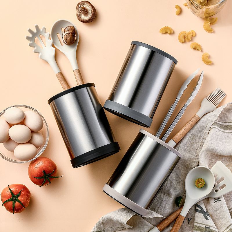 不锈钢厨具收纳筒可旋转多功能筒餐具收纳收纳座桶置物架座厨房刀