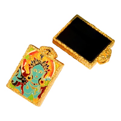 18k金黑玛瑙绿度母方牌吊坠百搭