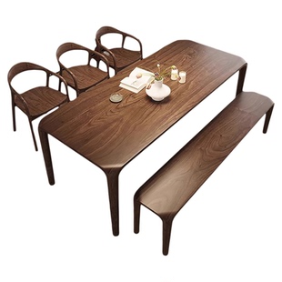 高档黑胡桃木榫卯实木餐桌书桌一体两用客厅家用长方形大板实木桌