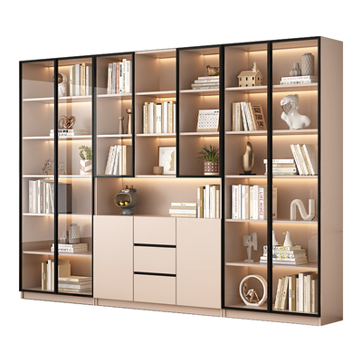 实木书柜带玻璃门一体整墙酒柜展示柜家用客厅现代轻奢储物柜书架