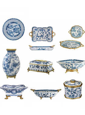 欧式法式鎏金铜摆件客厅美式青花