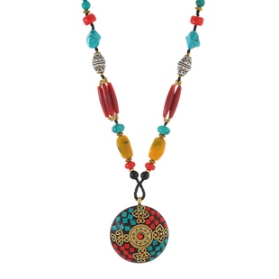 原创藏式复古长款项链异域民族风尼泊尔吊坠松石编织男女小众配饰