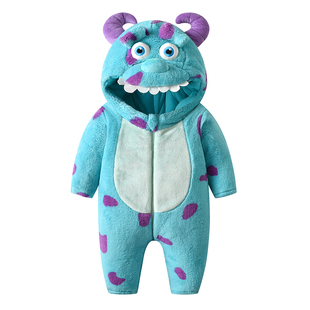 婴儿衣服新款冬季小怪兽连体衣男宝宝爬服新生儿保暖棉服加厚秋冬