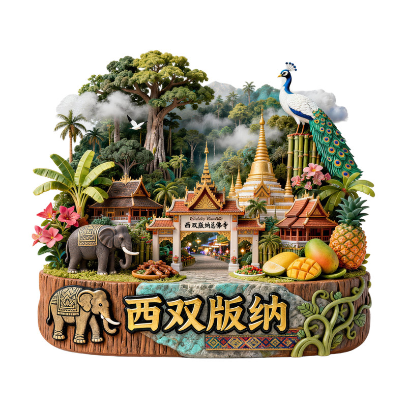 西双版纳文创金属磁吸浮雕冰箱贴
