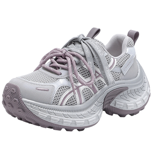 千百度厚底增高老爹鞋女款2026春季新款百搭轻便跑步休闲运动鞋女