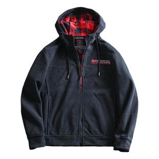 蓄热机能面料 日单秋冬男士刺绣摇粒绒加厚保暖连帽卫衣 夹克外套