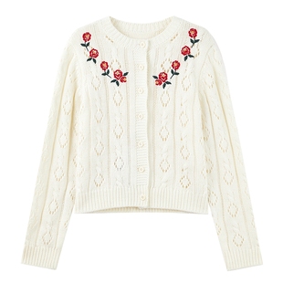 秋水伊人复古温柔刺绣针织开衫2026年春季新款慵懒松弛感镂空上衣