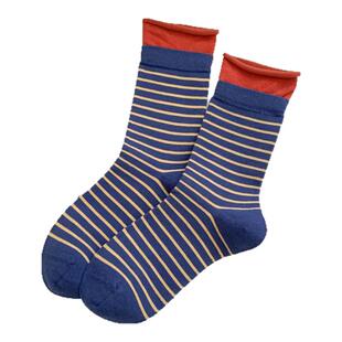 条纹袜子秋季卷边双色拼接韩国ins潮长袜多巴胺撞色诸暨mekki袜子
