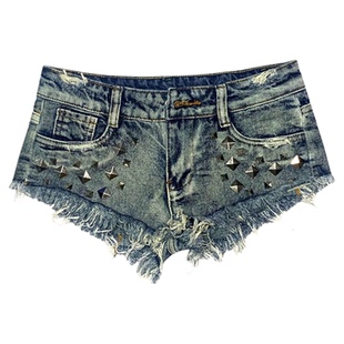 Low waist ultra short rivet denim shorts低腰超短铆钉牛仔短裤
