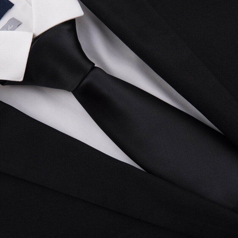 带带帅黑色8CM6厘米领带男士正装纯色细纹光面领带手打拉链式商务