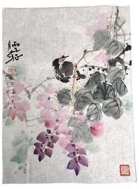 云南大理剑川古城居民大门春节手绘年画花鸟鱼虫装饰画茶室国画