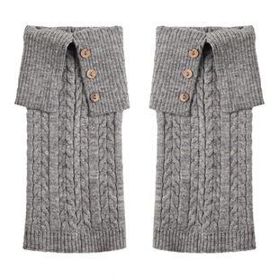 灰色百搭翻边纽扣袜套女2025新款冬复古麻花针织堆堆腿套保暖袜子