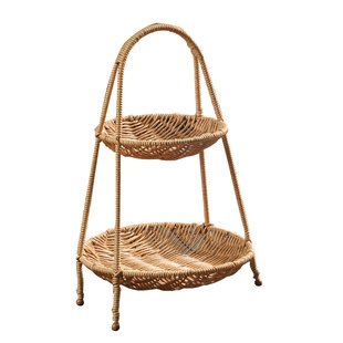 仿藤竹编果盘家用收纳筐双层提篮竹篮点心篮围炉煮茶汉服拍摄道具