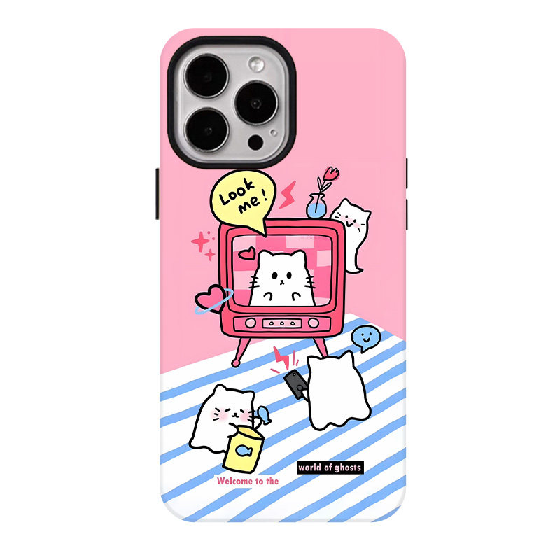 电视机猫咪适用苹果17promax手机壳iphone16pro菲林磁吸支架个性华为P80小米15小众vivo防摔保护壳oppo可爱