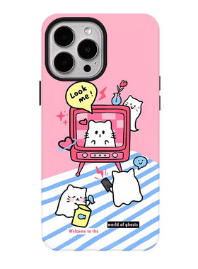 电视机猫咪适用苹果17promax手机壳iphone16pro菲林磁吸支架个性华为P80小米15小众vivo防摔保护壳oppo可爱