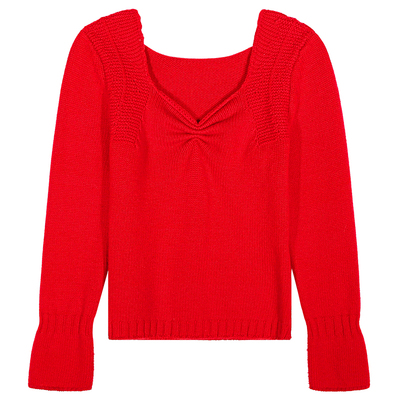 落落狷介红色显瘦毛衣女