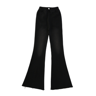 女童加绒牛仔裤2025新款冬季初中生女孩裤子微喇大儿童喇叭裤黑色