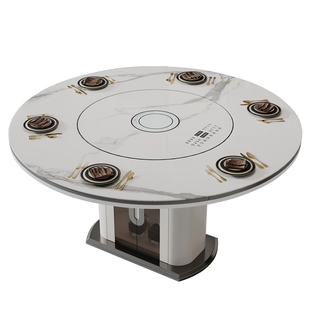 2025新款岩板多功能餐桌家用现代简约可伸缩方圆两用内嵌转盘饭桌