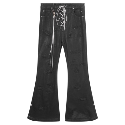 PunkFK抽绳蜡面喇叭牛仔裤