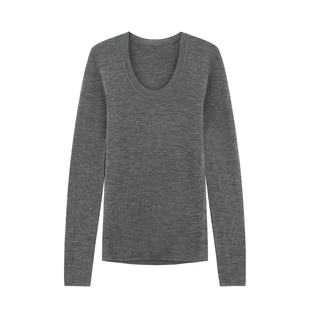 【梦芙】升级版可机洗羊毛 无缝一体显瘦百搭U领内搭打底衫-Y1275