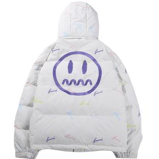 BEASTER鬼脸白鸭绒外套冬满印撞色连帽面包羽绒服尔滨穿搭