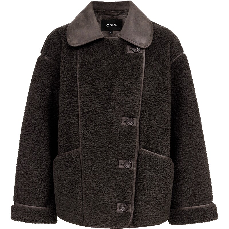 ONLY皮革拼接宽松棉服外套