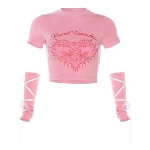 XXBUNI 甜酷kpop女团风上衣女天使印花带袖套修身jazz跳舞短上衣