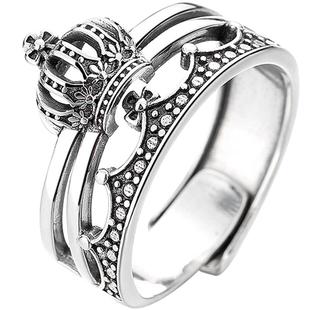 925银戒指女精致复古皇冠高级感设计个性小众新款食指戒活口礼物