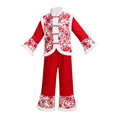 元旦新款儿童秧歌服中国红演出服