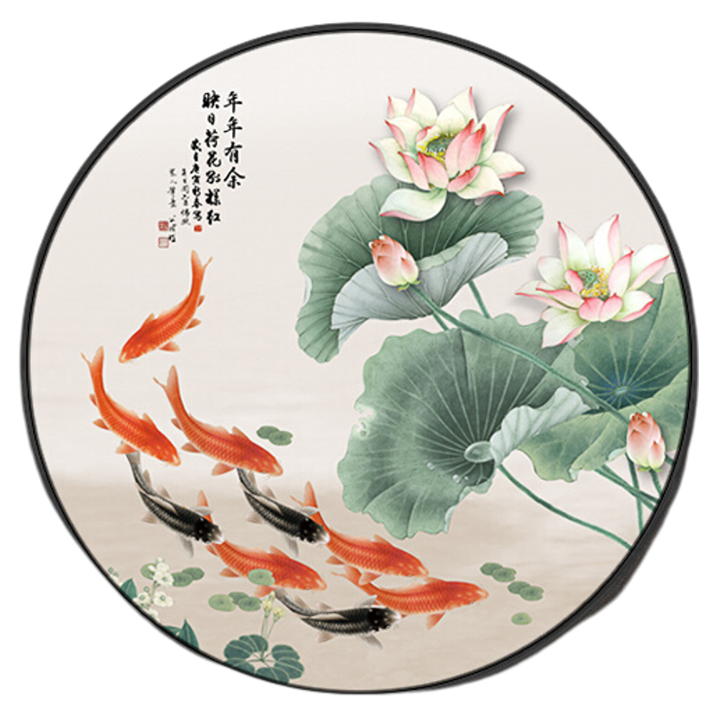 菲力康新中式九鱼图玄关装饰画