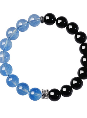 宫里上新天然海蓝宝黑曜石手链