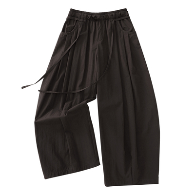 SINGLE MOMENT 26SS法式盐缩皱感斜纹双腰阔腿散步山体休闲运动裤