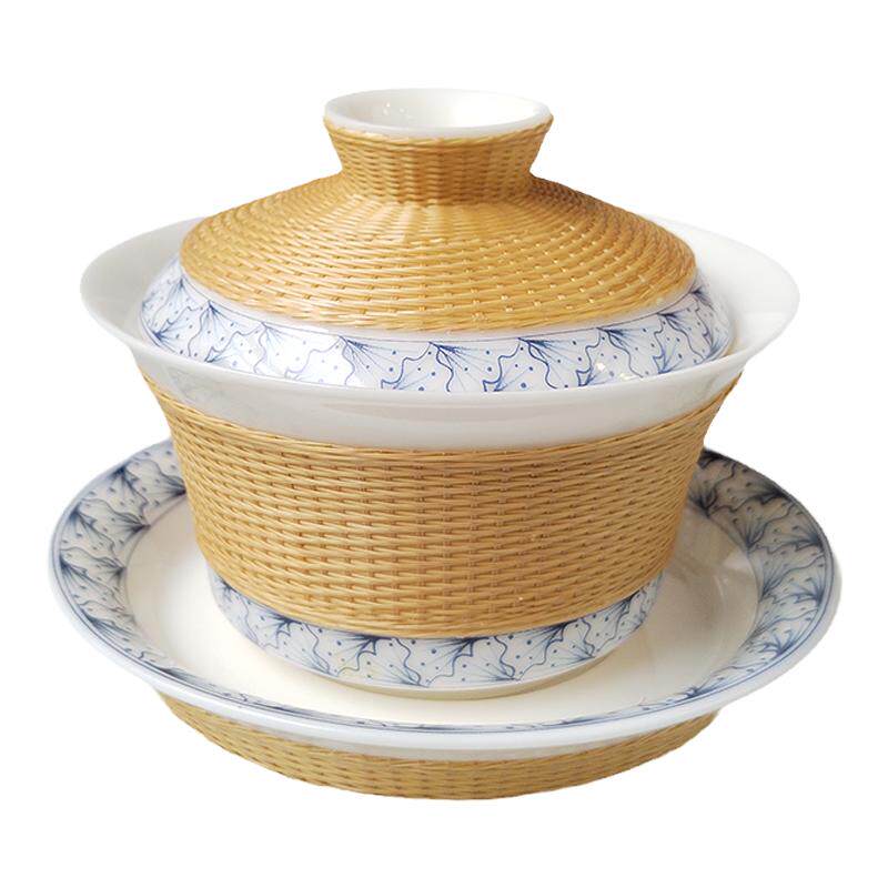 竹丝扣瓷盖碗茶具四川非遗