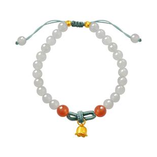 老庙黄金足金和田玉铃兰花开手串手链5D工艺良金美玉新中式古典