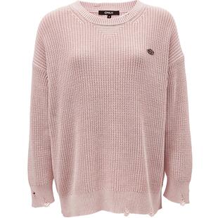 ONLY冬季慵懒风纯棉宽松落肩圆领针织衫女|124324024