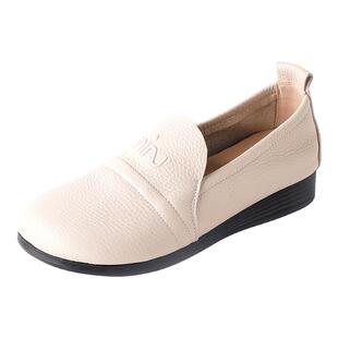 头层牛皮平底妈妈鞋真皮一脚蹬软底乐福鞋百搭休闲懒人鞋大码女鞋