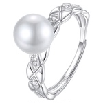 天然akoya海水珍珠戒指女银镶可调节活口高级感指环单颗极光手饰