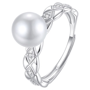 天然akoya海水珍珠戒指女银镶可调节活口高级感指环单颗极光手饰