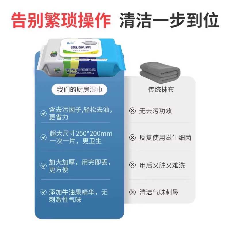 80抽厨房湿巾纸去油去污家用强力清洁去油污湿纸巾加大加厚抹布