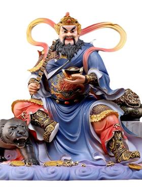 戴玉堂陶瓷摆件《赵公明像蓝韵彩》武财神骑虎将军神像供奉摆件