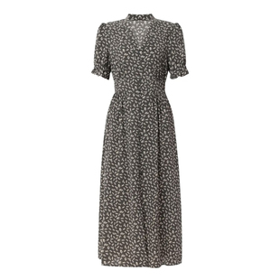 Girdear/哥弟夏季V领排扣收腰短袖连衣裙开衩设计显瘦女裙150026