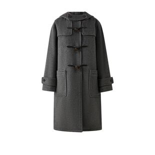 【100%美丽诺羊毛】Eland衣恋毛呢外套女牛角扣廓形大衣2025冬新