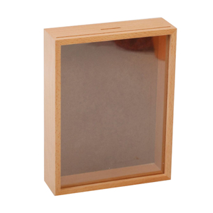 创意榉木存钱罐相框亚克力硬币框木质经典桌面摆台透明儿童照片盒