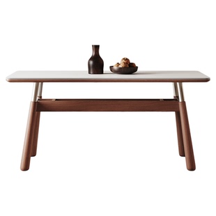 岩板餐桌2026新款轻奢高级感包豪斯中古家用小户型不锈钢实木餐桌