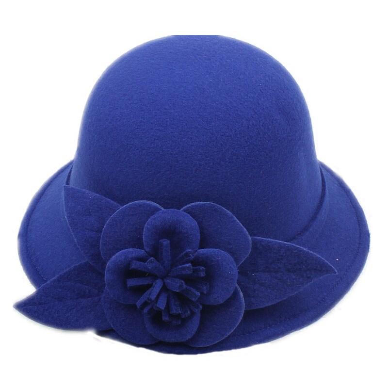韩版秋冬季女潮羊毛呢帽子花朵英伦复古渔夫盆帽时尚百搭时装礼帽