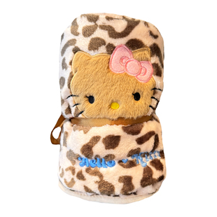 可爱豹纹Kt猫咪小毯子办公室午睡空调毛毯便携小卷毯学生午休盖毯